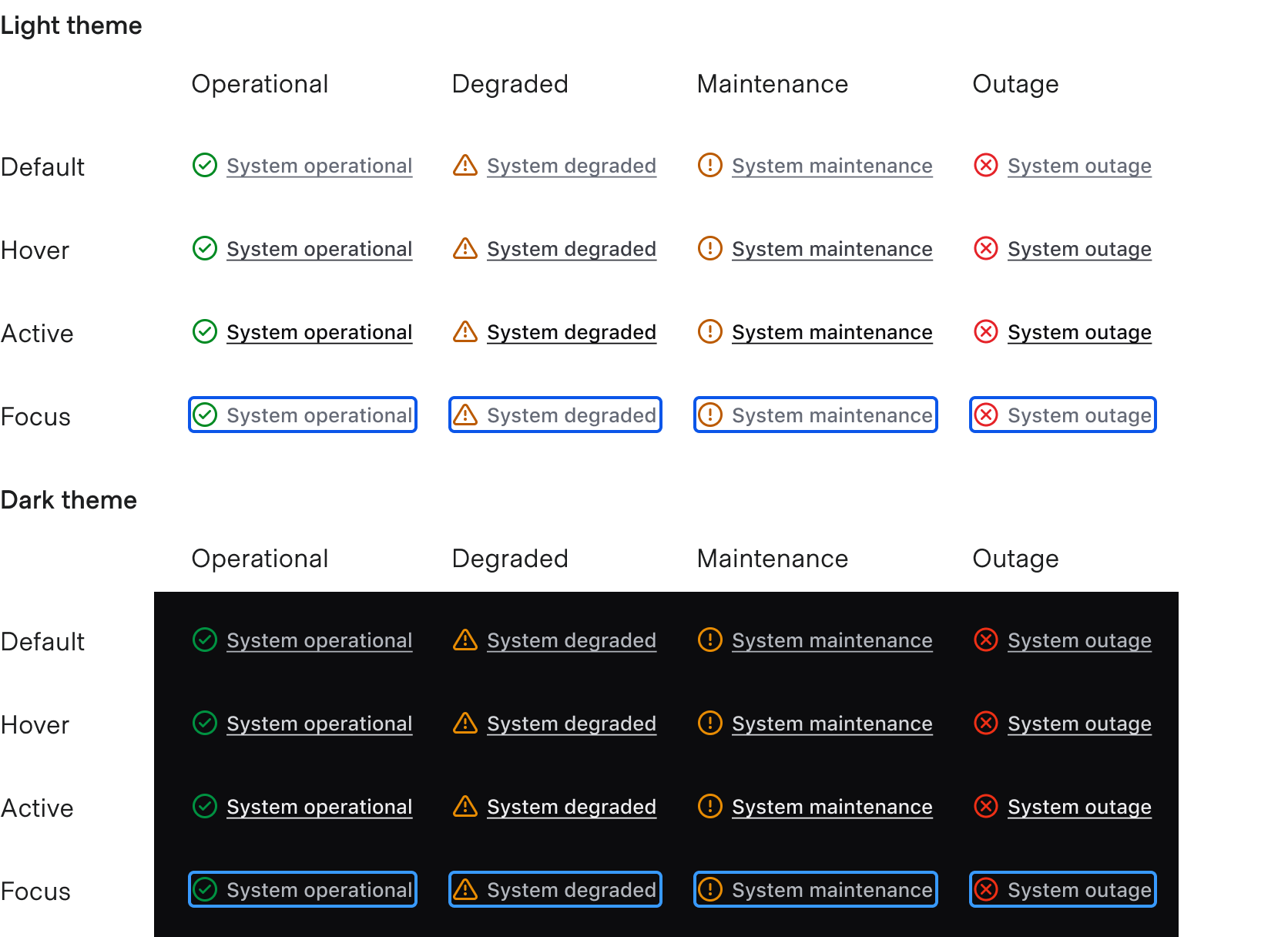 StatusLink interactive states